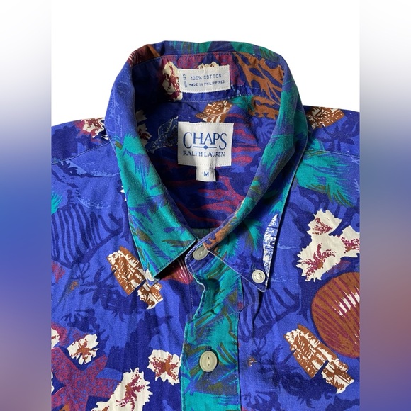 VTG 90s Ralph Lauren Chaps Men's Medium Button down Floral Hawaiian Shirt - Picture 5 of 7